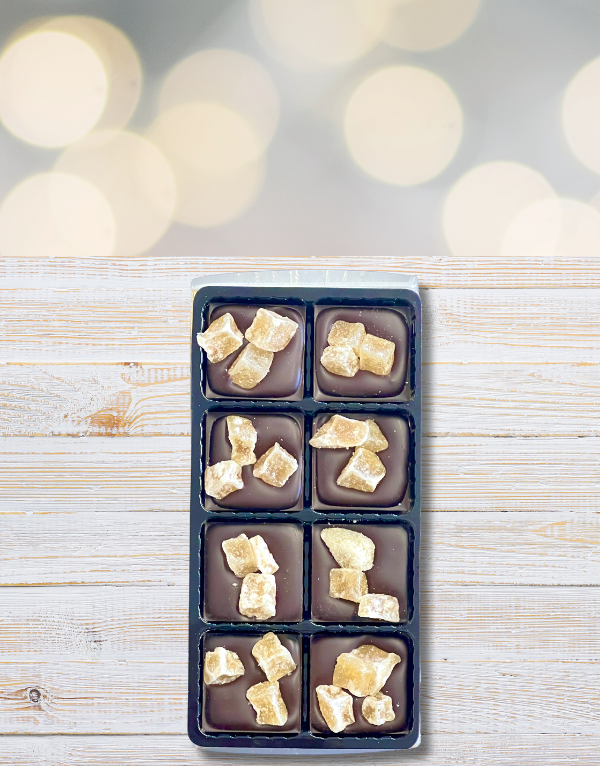 Crystalized Ginger on Dark Chocolate